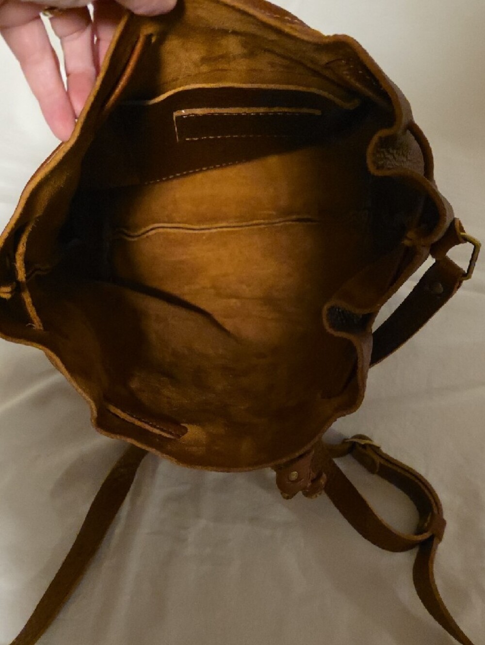 Portland Leather Brown Pebbled Drawstring Crossbody Bag - Picture 3 of 5